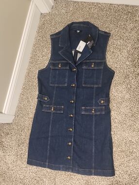 PAIGE Navy Sleeveless Denim Button-Front Shift Dress - NWT